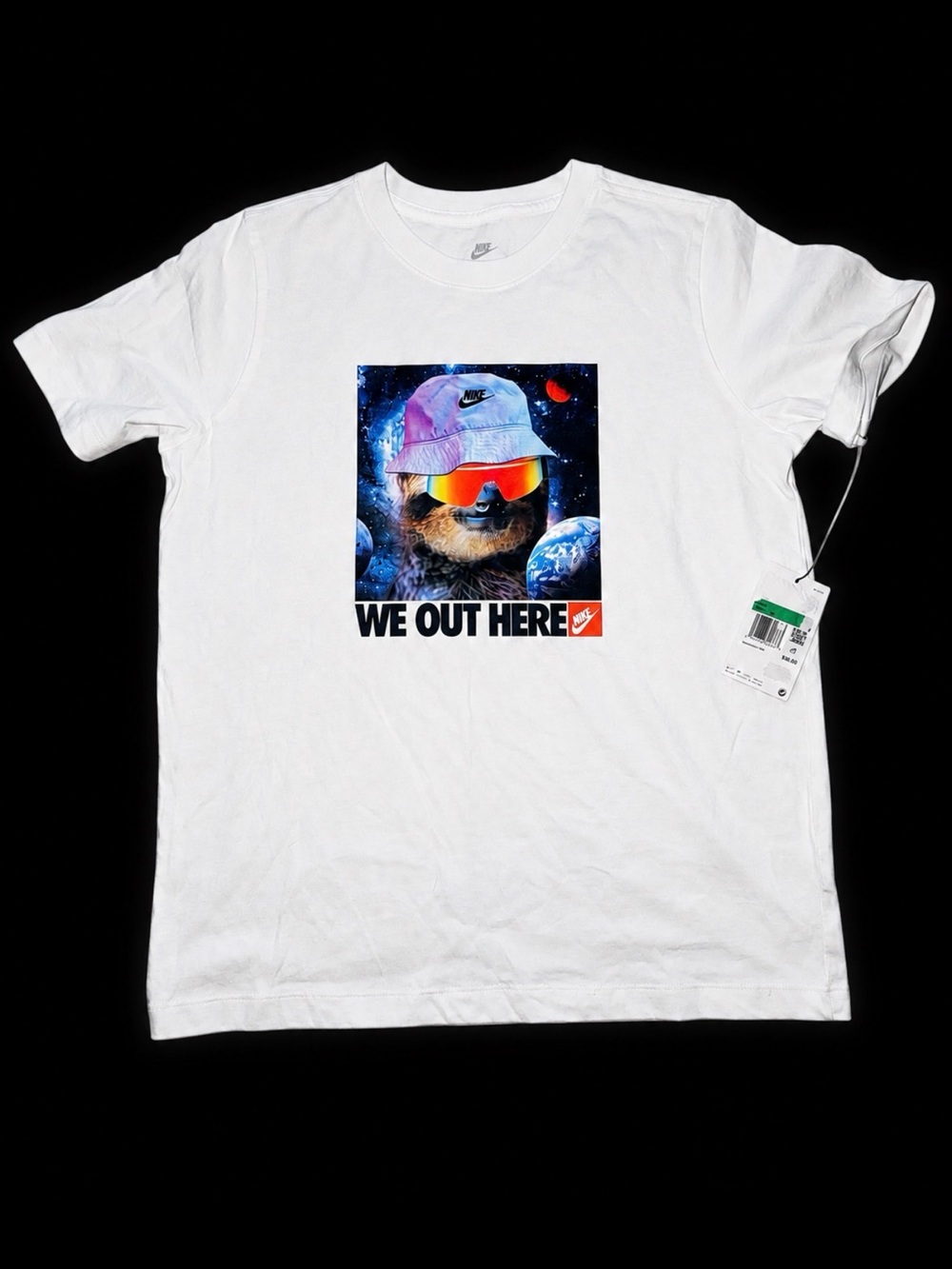 Nike White Tee with Colorful Space Sloth Graphic